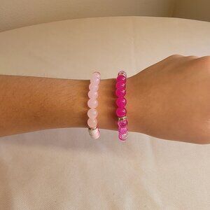 Two Pink Beaded Bracelet Set, Size S